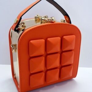 Orange Quilted Block-Accent Top Handle Bag